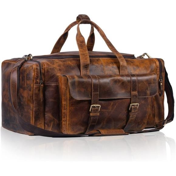 Leather duffel bag 24 Inch U Zip holdall Travel sports Duffle Weekend